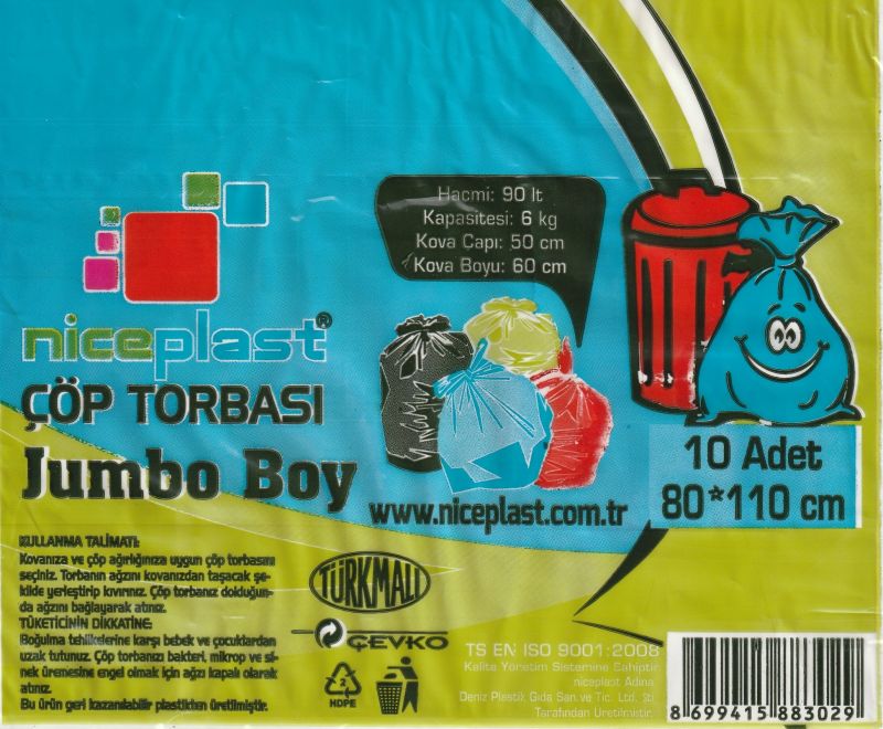 Nice Çöp Poşeti Jumbo Boy Mavi 80*110cm 200gr 